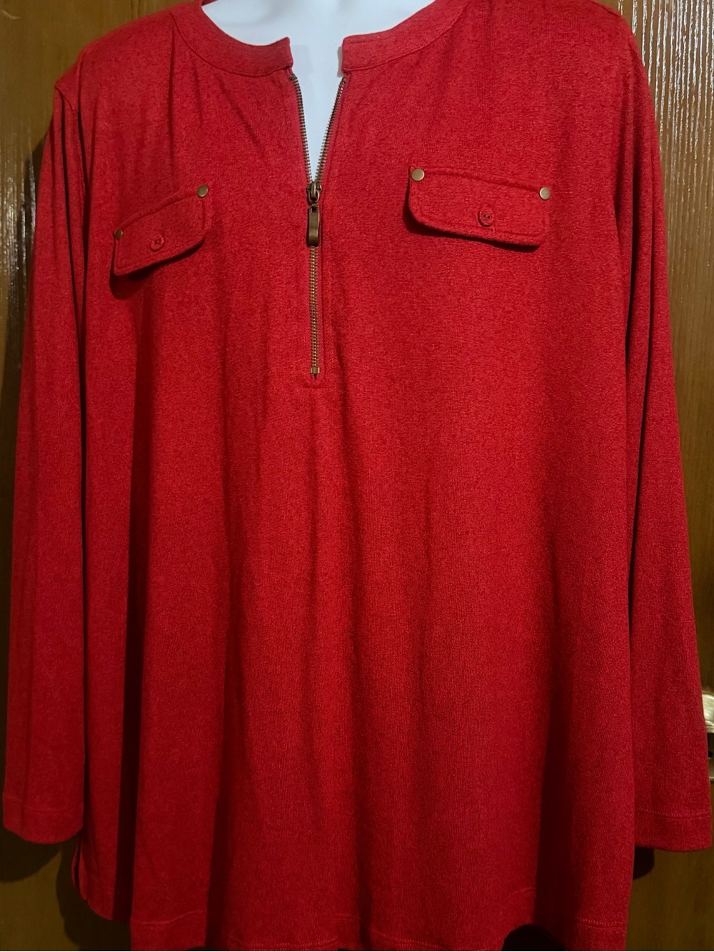 Women’s red Zip-Neck Casual shirt